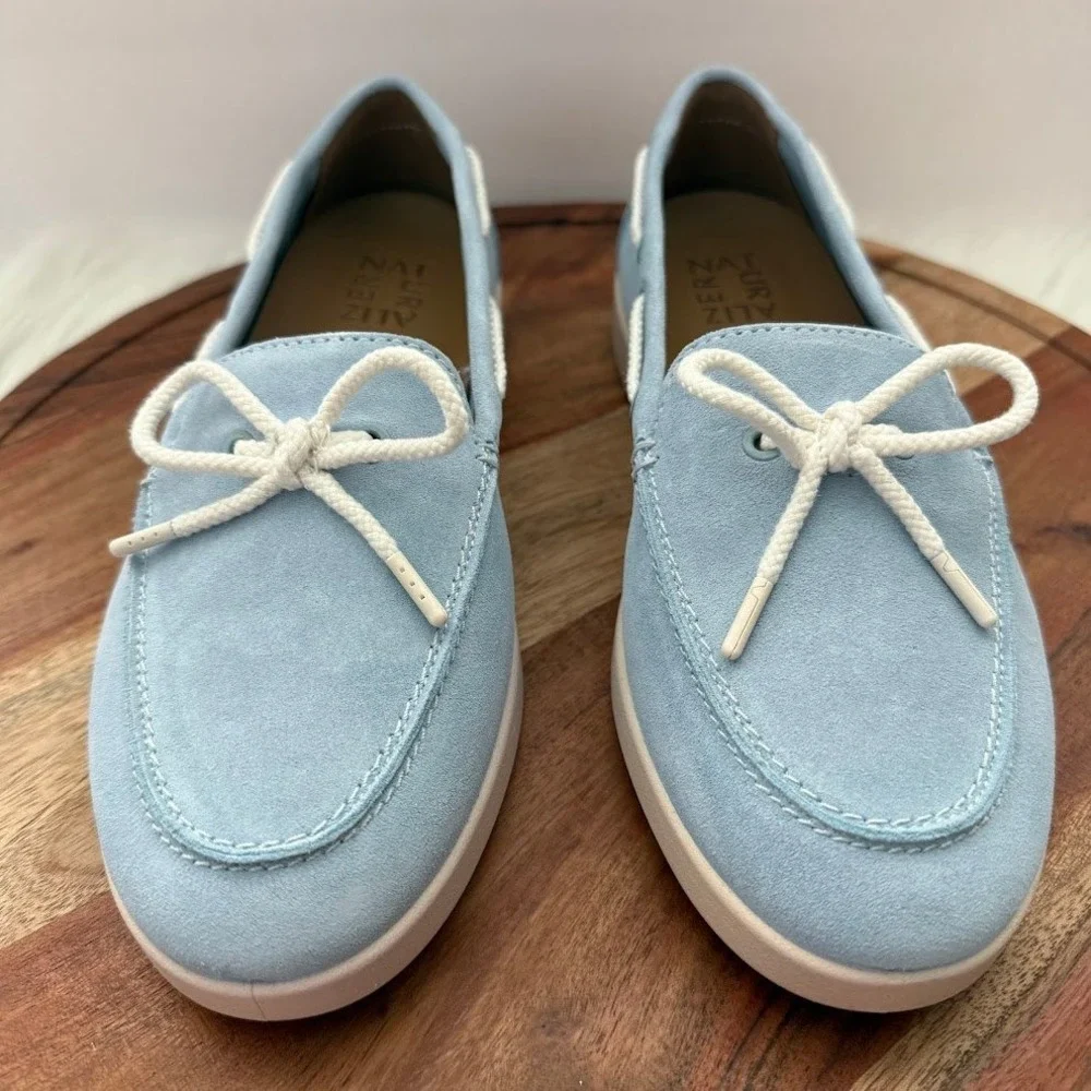Naturalizer Womens 8W Keelboat Ice Blue Leather Boat Shoe Loafers J4686L5401